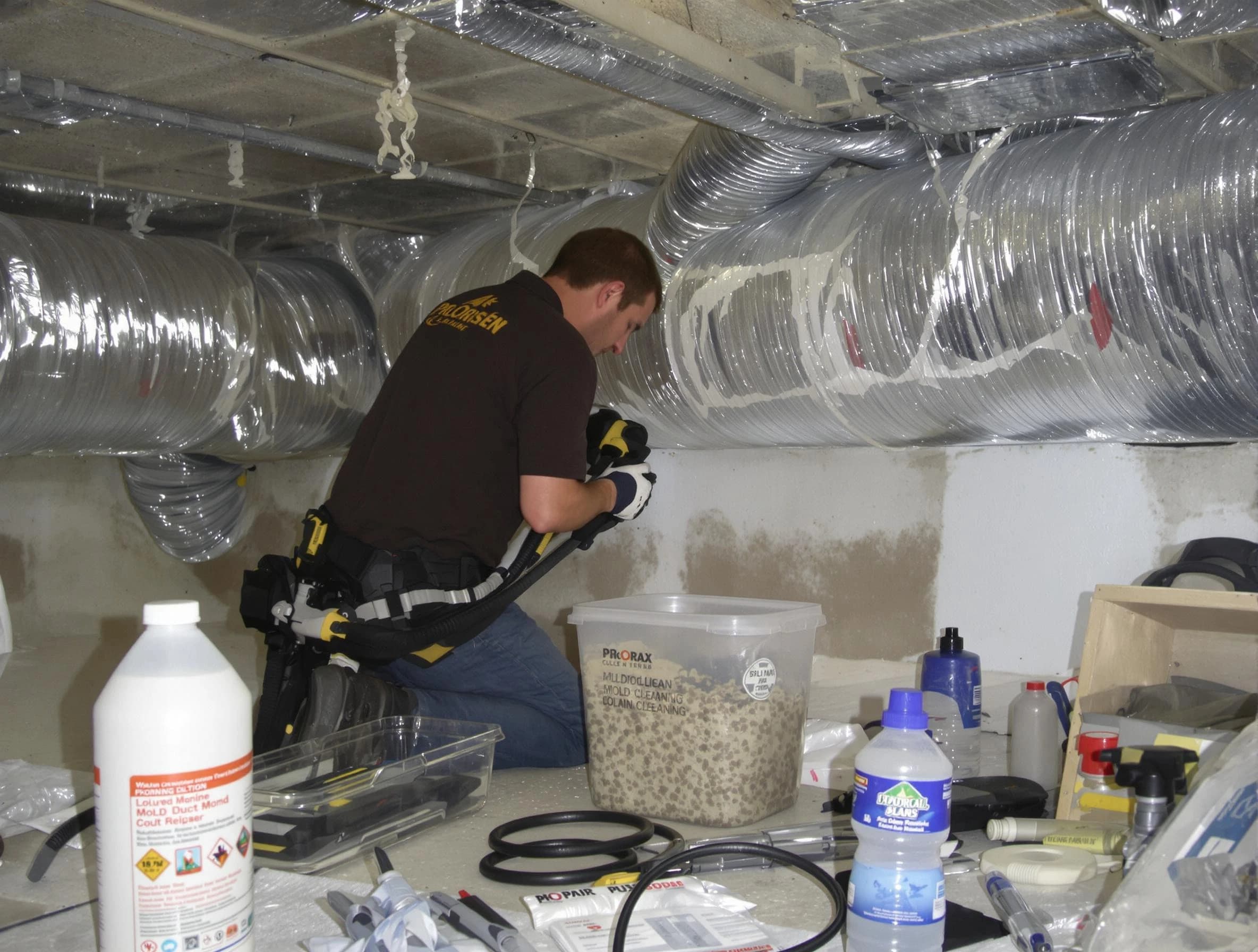 Castle Pines Air Duct Cleaning specialist performing professional mold removal from air ducts in Castle Pines