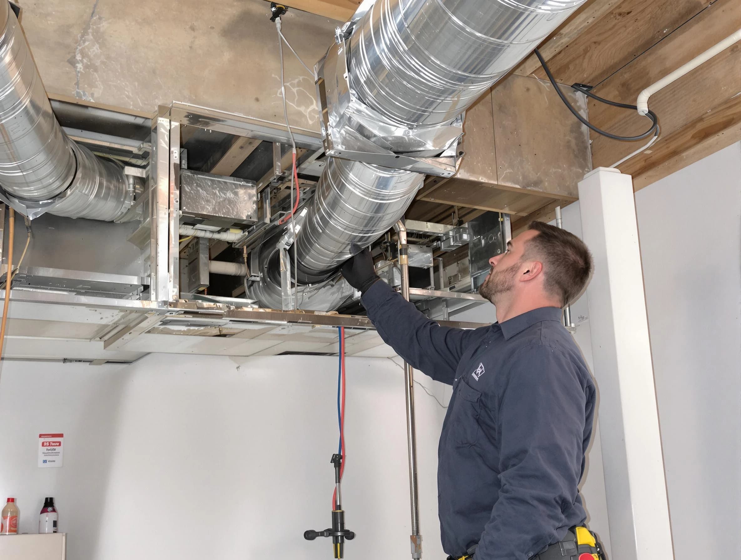 Castle Pines Air Duct Cleaning technician performing professional air duct repair using specialized tools in Castle Pines
