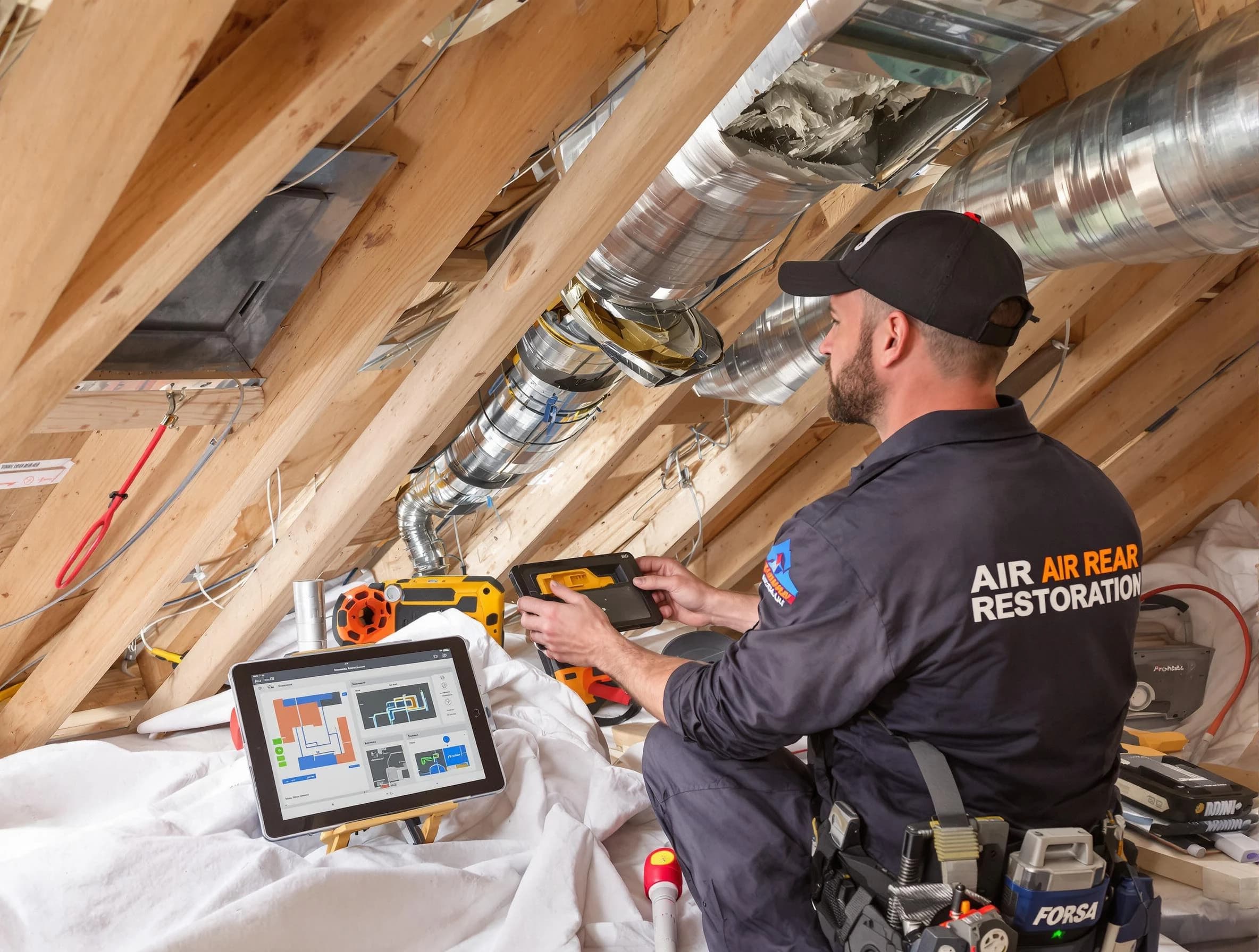 Castle Pines Air Duct Cleaning technician performing precise duct repair work in Castle Pines