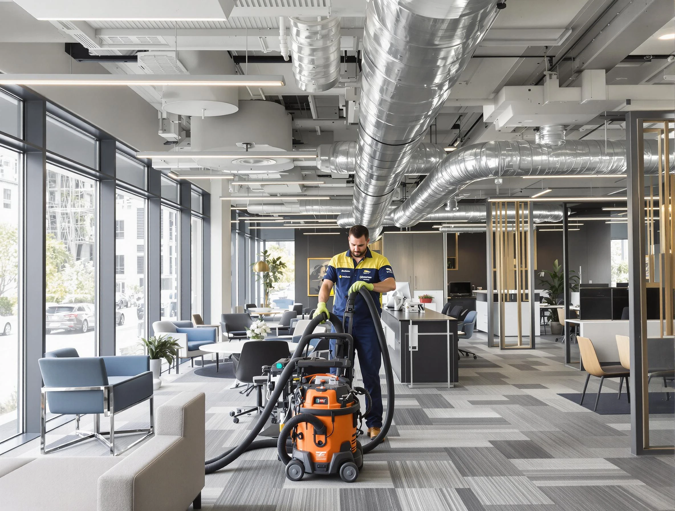 Castle Pines Air Duct Cleaning team performing thorough commercial duct cleaning at a Castle Pines business center